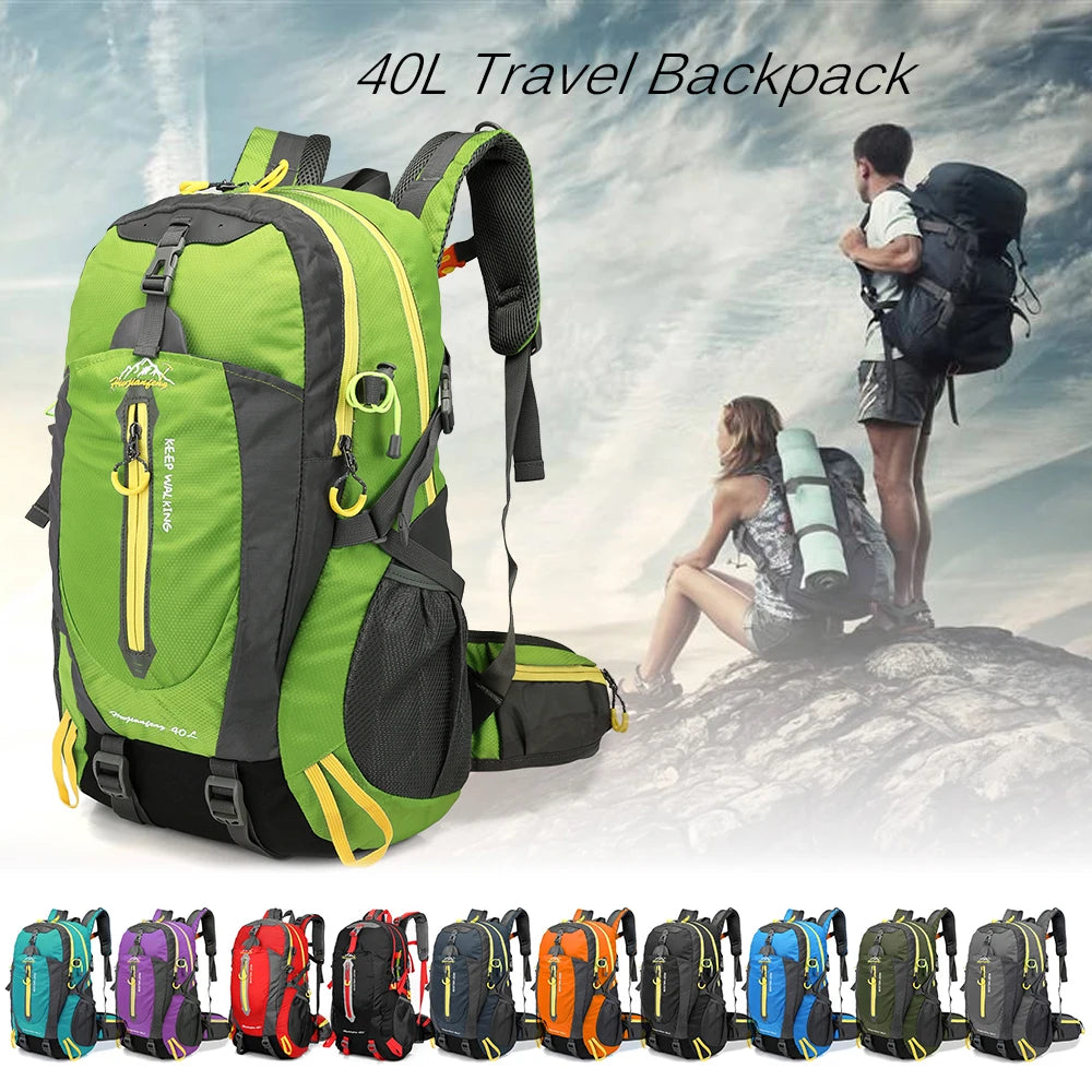 Sac à dos de voyage résistant à l'eau de 40L pour camping, randonnée, quotidien, ordinateur portable, trekking, escalade, pour hommes et femmes, fournitures de randonnée