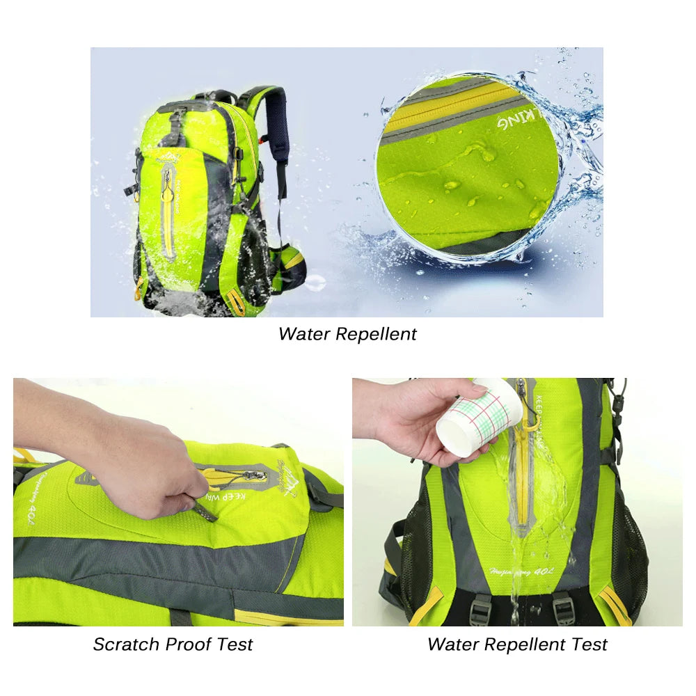 Sac à dos de voyage résistant à l'eau de 40L pour camping, randonnée, quotidien, ordinateur portable, trekking, escalade, pour hommes et femmes, fournitures de randonnée