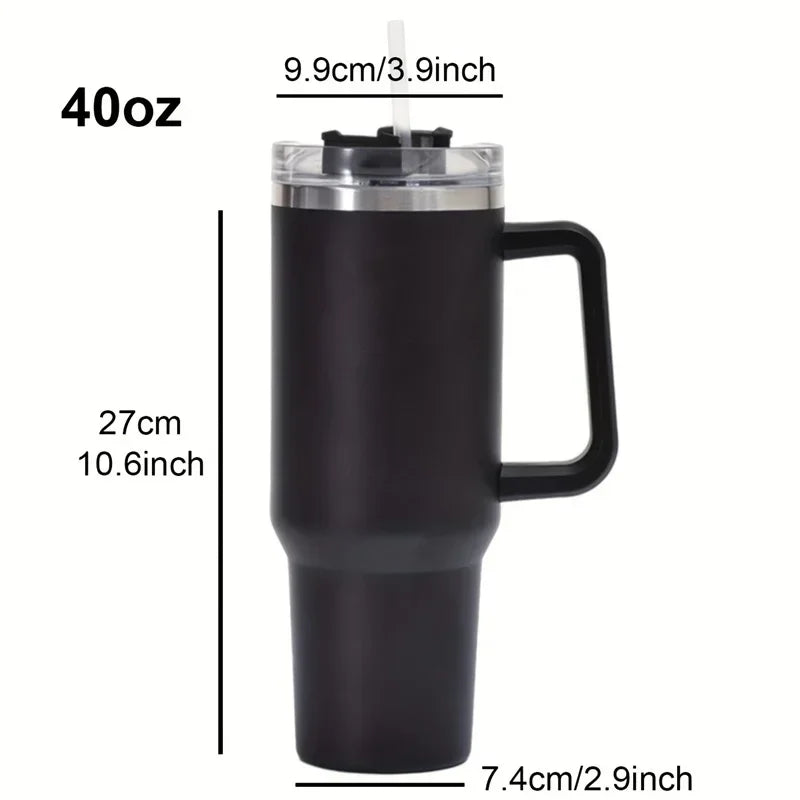 Botella de Agua Aislada de Acero Inoxidable 304 de 1200ml, Taza Térmica de Café, Vasos de Vacío con Asa y Pajilla, Para Deporte