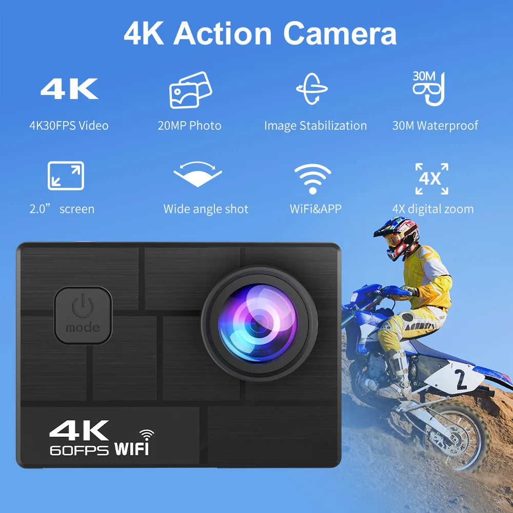 AUSEK AT-Q44CR – Top-Rated 4K Action Camera with Electronic Image Stabilization