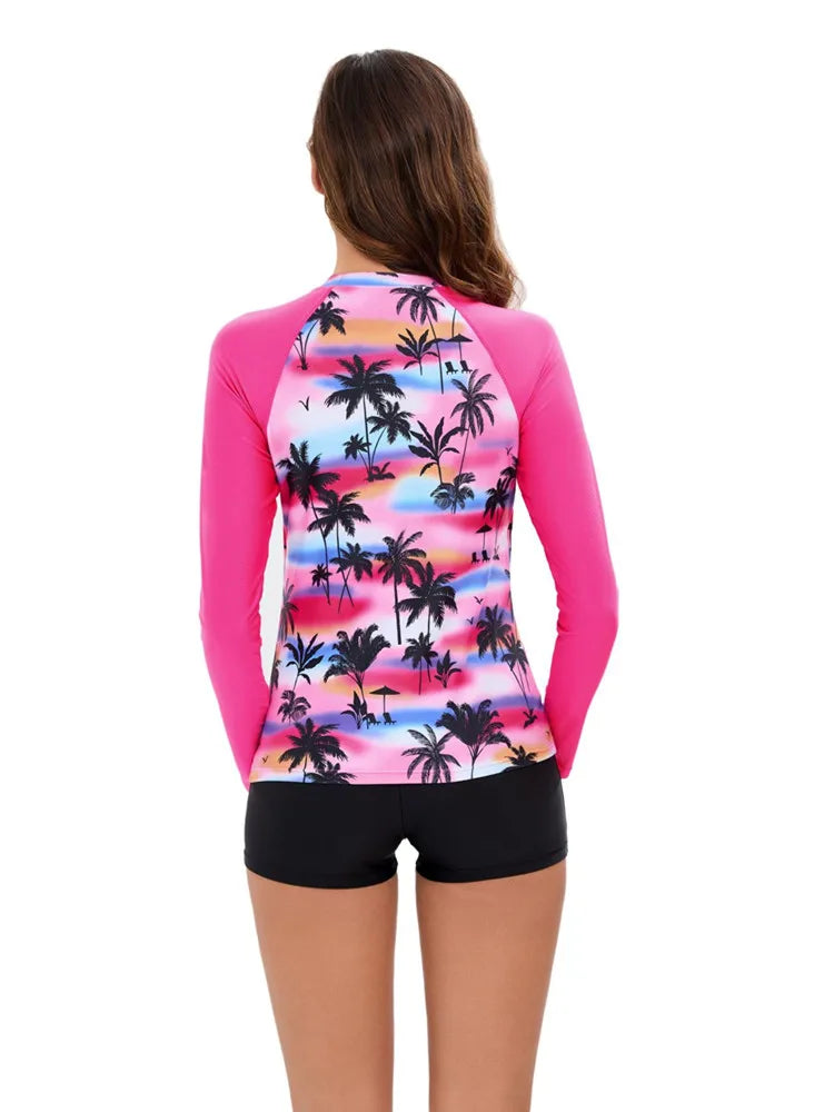 2024 Women's Long Sleeve Rash Guard Two-Piece Swimsuit – Y2K Print Bikini Monokini Beachwear