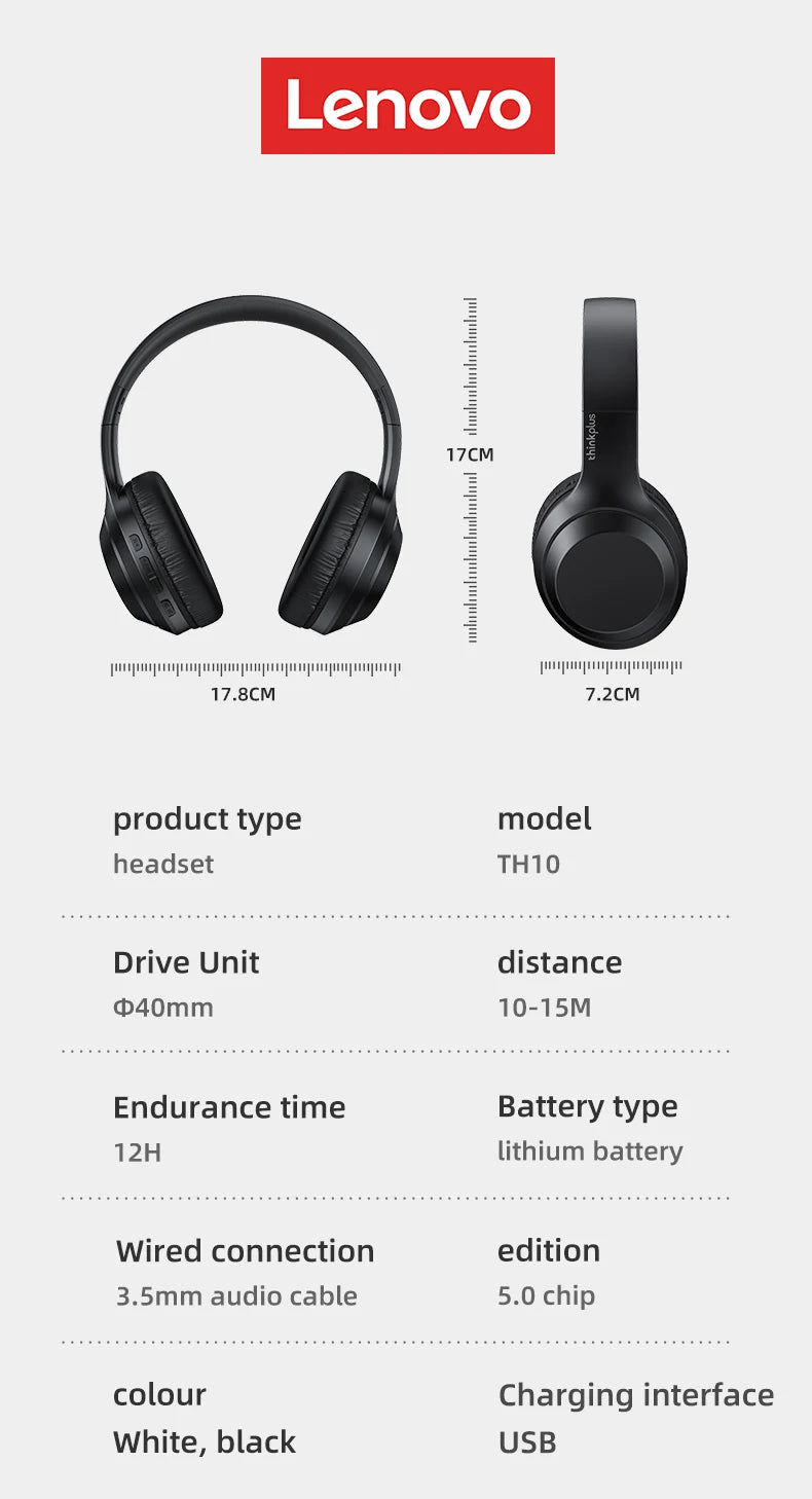 Casque stéréo Lenovo Thinkplus TH10 TWS Bluetooth Earphones Music avec microphone pour mobile iPhone Samsung Android iOS